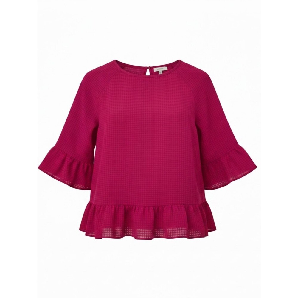 a new day Magenta Ruffled Peplum Sleeve Blouse - Size M